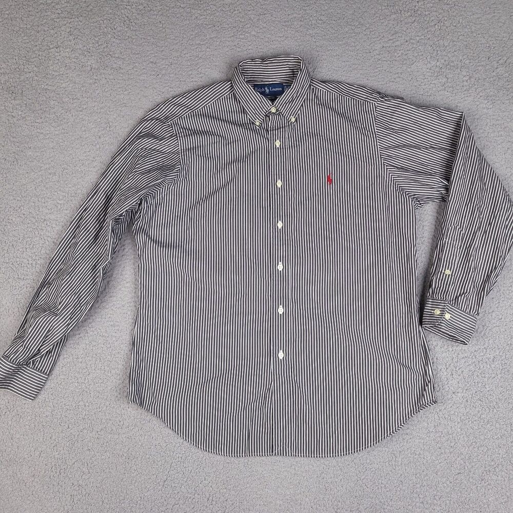 Vintage Ralph Lauren Dress Shirt Mens 16 34/35 Black White Striped Classic Fit‎